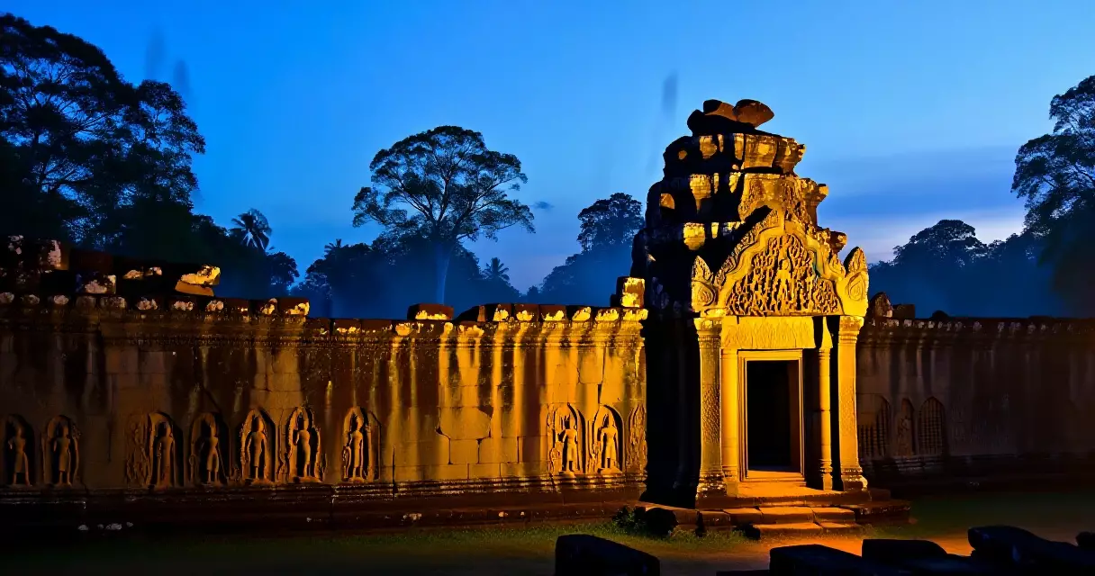 ប្រាសាទខ្មែរបុរាណពេលល្ងាច ក្នុងខេត្តសៀមរាប