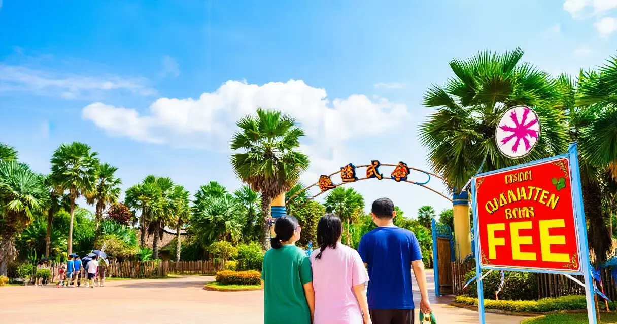 គ្រួសារខ្មែរកំពុងពិនិត្យតារាងថ្លៃចូលឧទ្យានទឹក
