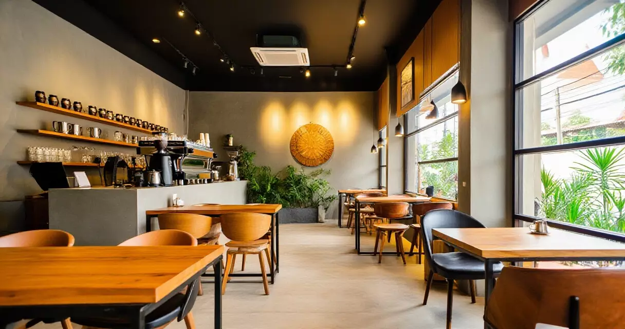 បរិយាកាសខាងក្នុងហាងកាហ្វេទំនើបនៅភ្នំពេញ