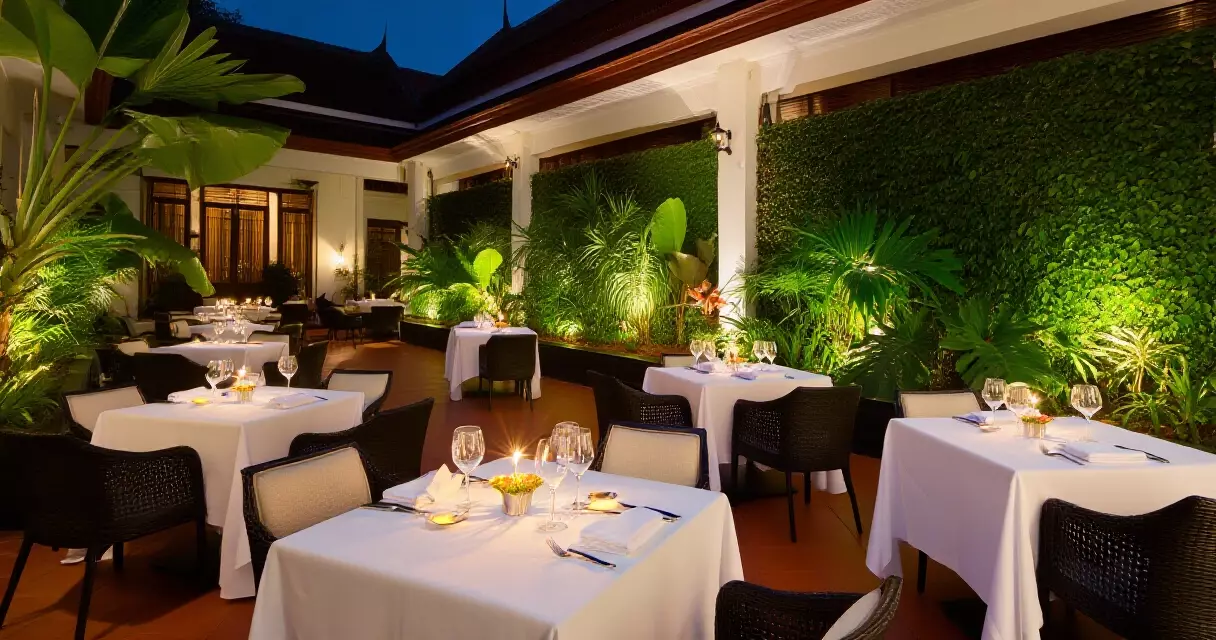 បរិស្ថានខាងក្នុង Topaz Restaurant ភ្នំពេញ courtyard ប្រណីតបែបបារាំង