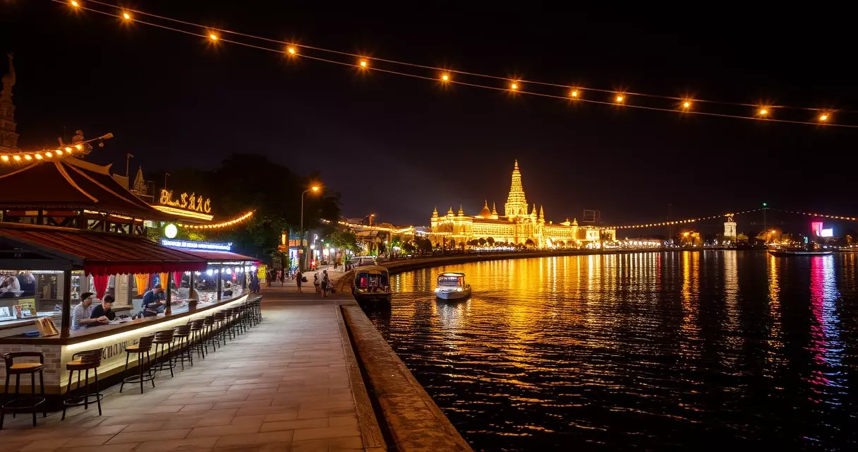 ទិដ្ឋភាពជីវិតរាត្រីតាមមាត់ទន្លេក្នុងទីក្រុងភ្នំពេញ ពេលយប់