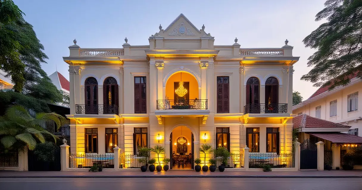 ខាងក្រៅ Kh&eacute;ma Restaurant ភ្នំពេញ យប់ល្ងាច
