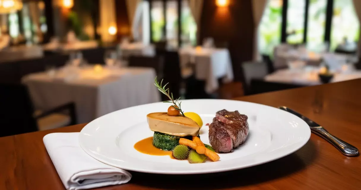 ម្ហូបបារាំងប្រណីត foie gras និង ribeye steak នៅ Topaz Restaurant ភ្នំពេញ