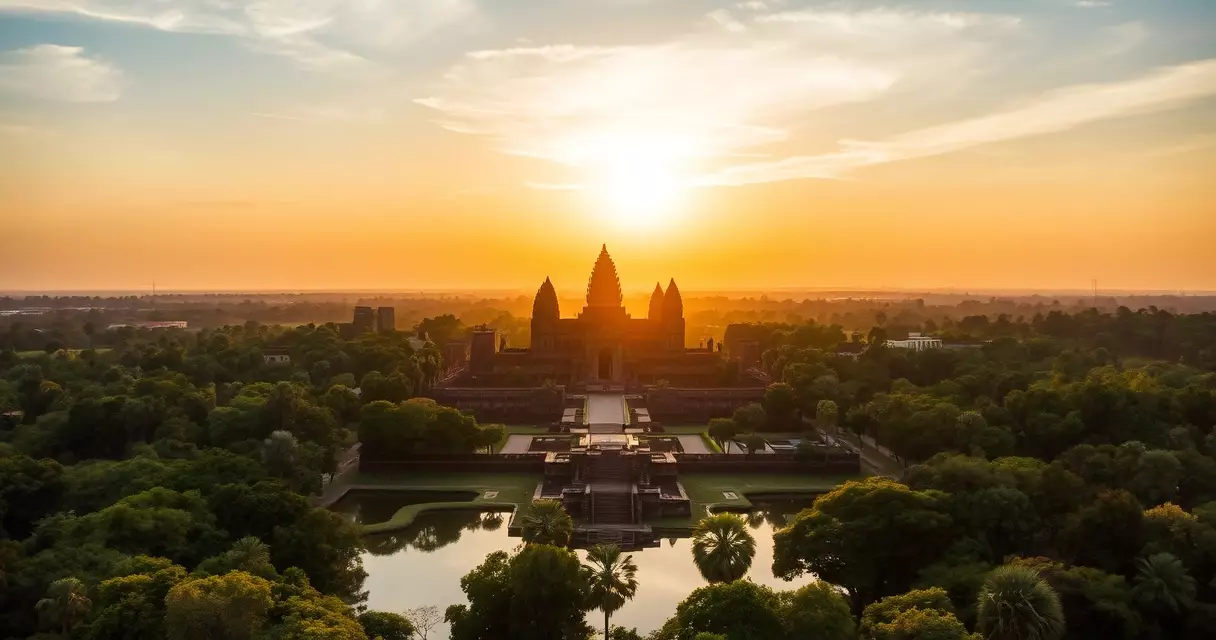 ទិដ្ឋភាពពីលើនៃប្រាសាទអង្គរវត្តដែលជាបេតិកភណ្ឌពិភពលោក