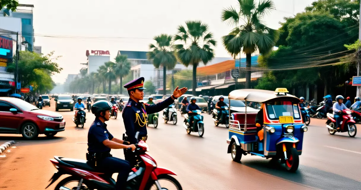 ប៉ូលិចចរាចរណ៍កម្ពុជានៅច្រកផ្លូវរាជធានីភ្នំពេញ