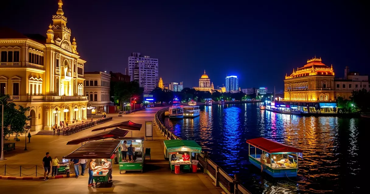 តំបន់មាត់ទន្លេភ្នំពេញពេលយប់ ដែលជាកន្លែងកម្សាន្តរស់រវើក